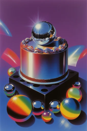 Prismatic Retro-Futurist Airbrush style reference image — smooth airbrushed texture