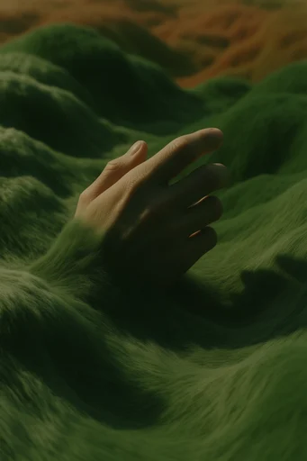 Surreal Verdant Biomorphism style reference image — monochromatic deep green