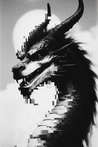 Monochrome Glitch Baroque style reference image — digital glitch art