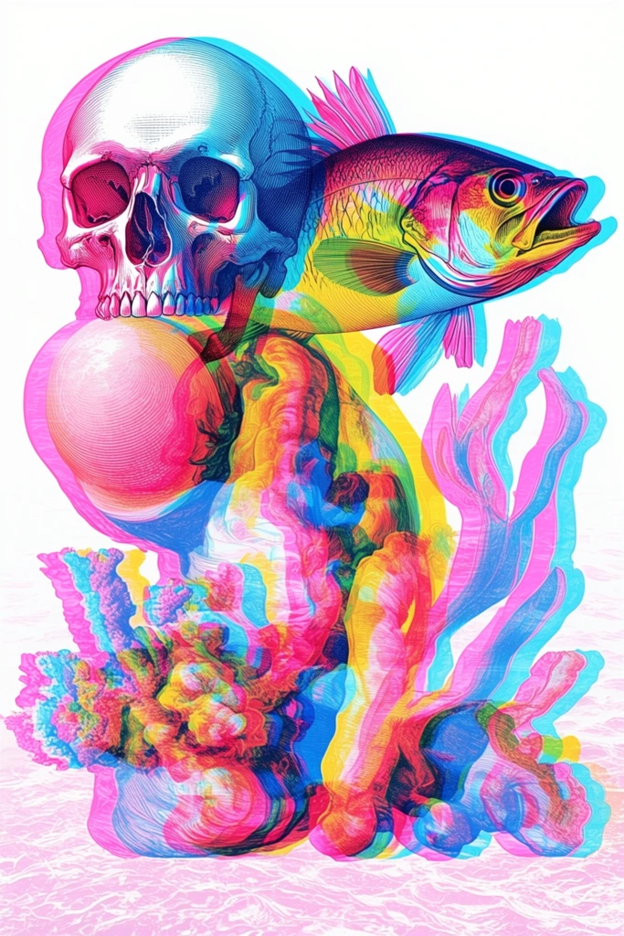 Neon Glitch Engraving style AI image example 2