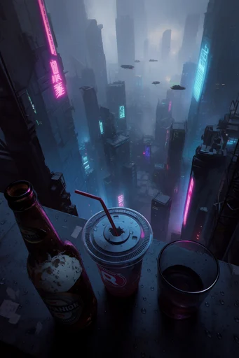 Atmospheric Neon Dystopia style reference image — volumetric atmospheric haze