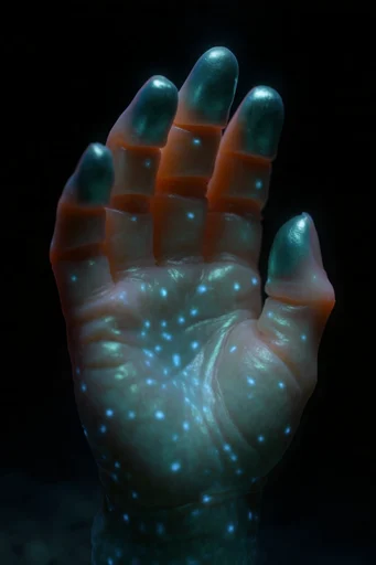 Bioluminescent Abyssal Biomech style reference image — cinematic chiaroscuro