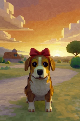 Retro Voxel Sunset style reference image — soft depth of field