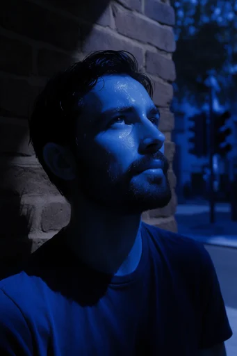 Nocturnal Bioluminescent Noir style reference image — extreme close-up portrait