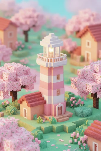 Cozy Pastel Voxel style reference image — soft volumetric lighting