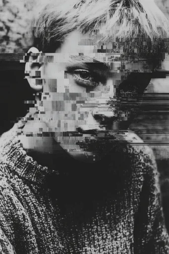 Monochrome Glitch Decay style reference image — monochrome glitch art