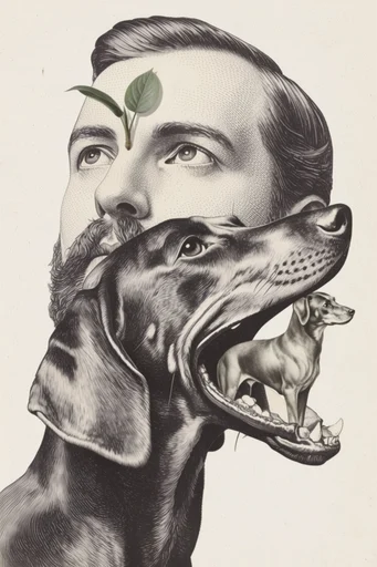 Surrealist Vintage Collage style reference image — aged parchment