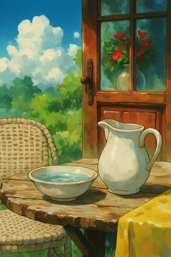 Nostalgic Solarpunk Cottagecore style reference image — retro anime style