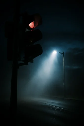Cinematic Nocturnal Minimalism style reference image — volumetric light beams