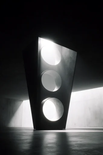 Monolithic Existential Minimalism style reference image — stark chiaroscuro lighting