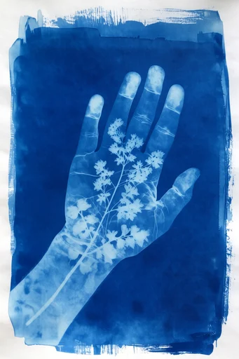 Ethereal Cyanotype Botanical style reference image — botanical photogram