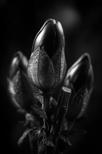 Monochrome Gothic Chiaroscuro style reference image — mysterious, somber tone