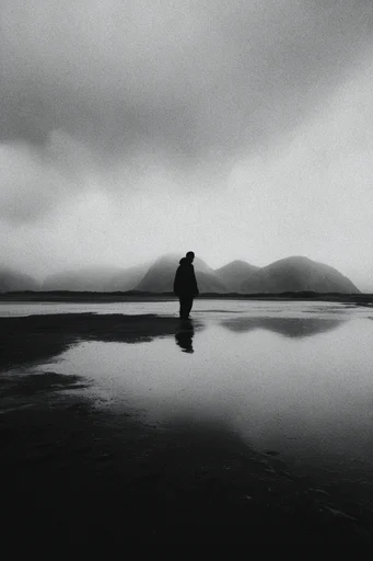 Redacted Coastal Noir style reference image — stark red geometric overlay