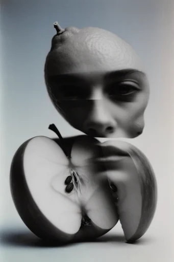 Fractured Monochrome Surrealism style reference image — slit-scan portraiture