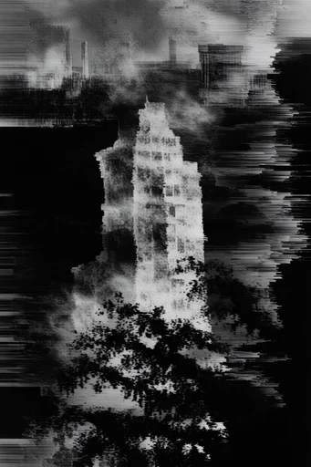 Haunted Analog Glitch style reference image — high-contrast monochrome