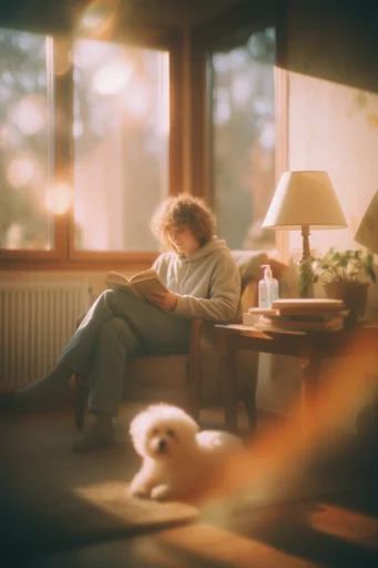 Nostalgic Golden Haze style reference image — diffused sheer curtain light