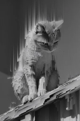 Monochrome Glitch Brutalism style reference image — datamoshing