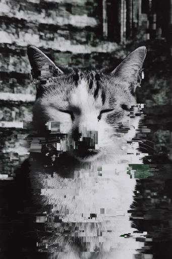 Monochrome Digital Decay style reference image — datamoshing