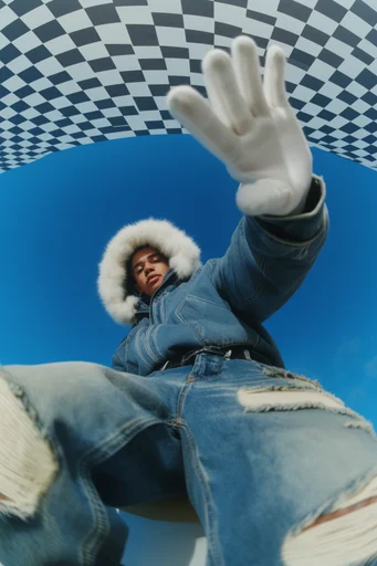 Dynamic Fisheye Streetwear style reference image — vibrant blue sky