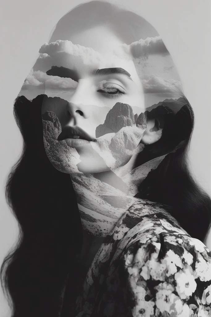 Monochromatic Surrealist Deconstruction style AI image example 2