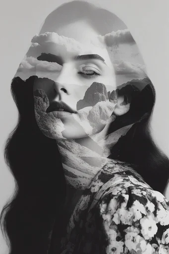 Monochromatic Surrealist Deconstruction style AI image example 2