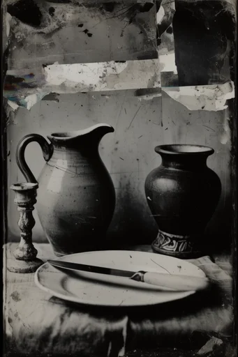 Distressed Analog Noir style reference image — monochrome daguerreotype