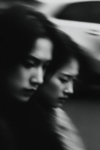 Tactile Cinematic Noir style reference image — heavy film grain