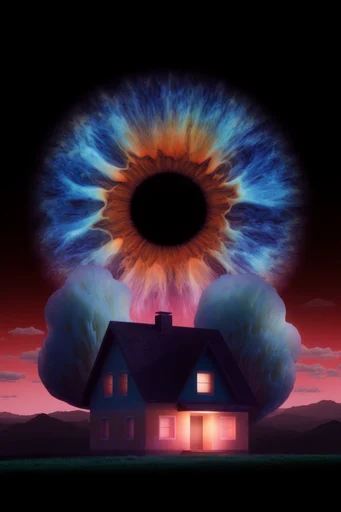 Luminous Neural Surrealism style reference image — electric blue and orange palette