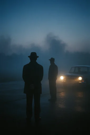 Atmospheric Midnight Noir style reference image — mysterious silhouettes