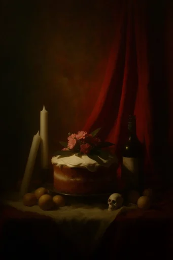 Crimson Gothic Baroque style reference image — theatrical moody atmosphere