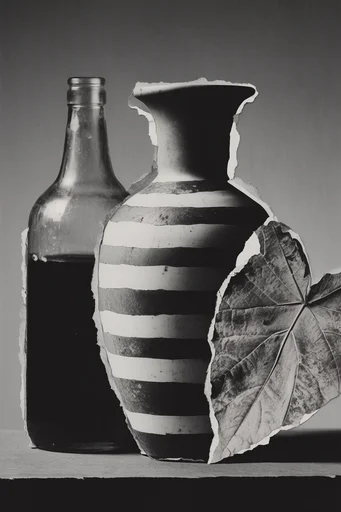 Monochrome Surrealist Deconstruction style reference image — analog film grain