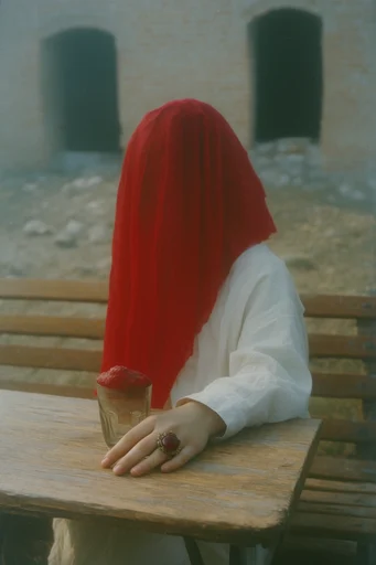 Surreal Pastoral Pop style reference image — vibrant red contrast