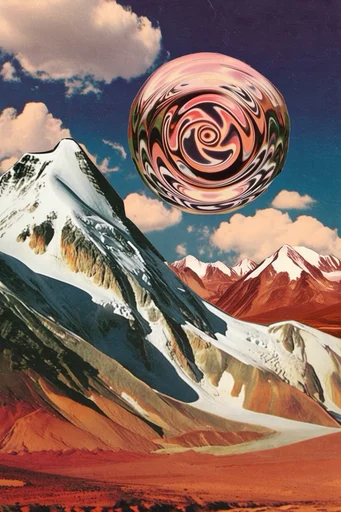 Surreal Retro-Futurist Collage style reference image — mixed-media collage