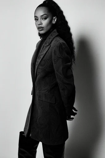 Avant-Garde Noir Editorial style reference image — theatrical editorial posing