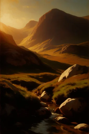 Luminous Geometric Surrealism style reference image — golden hour lighting