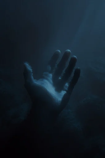 Cinematic Abyssal Minimalism style reference image — deep cyan and charcoal palette