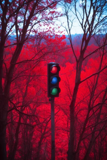 Surreal Infrared Crimson style reference image — crimson and cyan palette