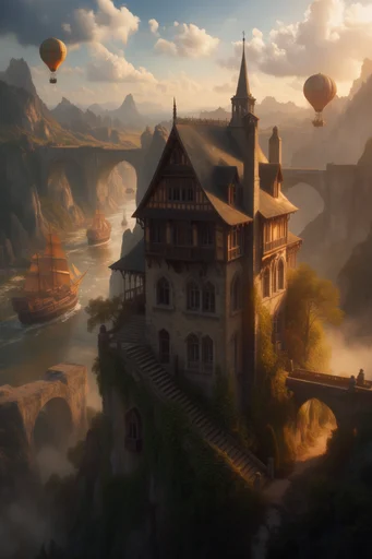Monolithic Mythic Horizons style reference image — volumetric mist and haze