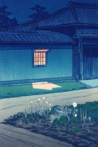 Nocturnal Woodblock Noir style reference image — grainy stippled illustration