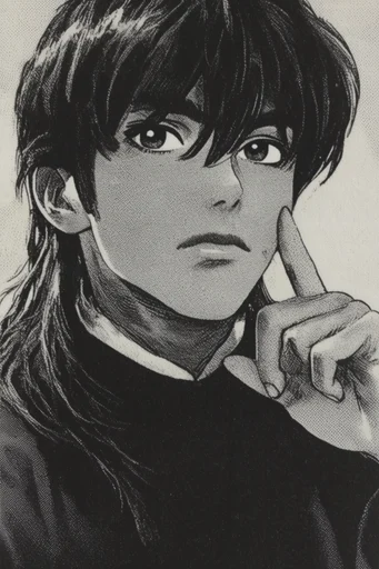 Monochrome Manga Noir style reference image — halftone print
