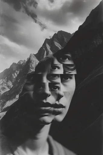 Fractured Monochrome Surrealism style reference image — high-contrast monochrome