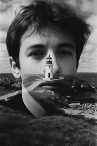 Cinematic Monochrome Noir style reference image — surrealist portraiture
