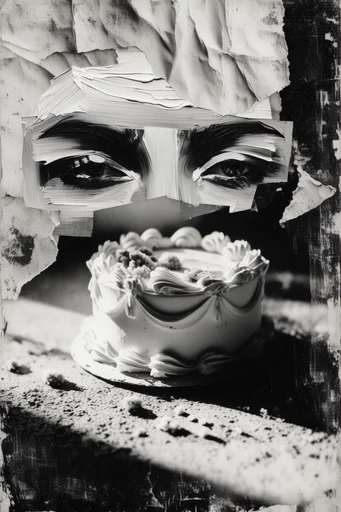 Distressed Monochrome Surrealism style reference image — distressed photographic artifacts