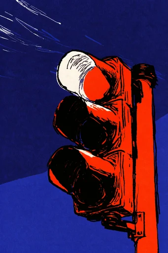 Gritty Neon Noir style reference image — electric blue and orange palette