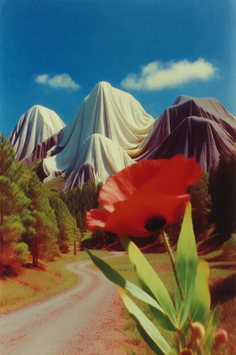 Saturated Retro Surrealism style reference image — vintage film grain