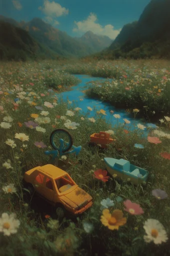 Overgrown Analog Surrealism style reference image — warm diffused lighting