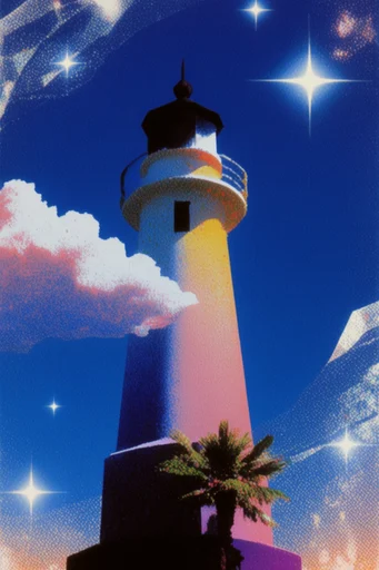 Retro-Surrealist Neon Dreamscape style reference image — geometric cosmic composition