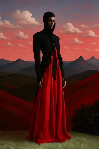 Crimson Noir Minimalism style reference image — crimson and black palette