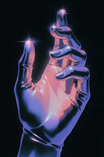 Neon Noir Retro-Futurism style reference image — liquid chrome textures