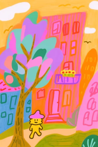 Neon Whimsical Pop style reference image — naive hand-drawn style